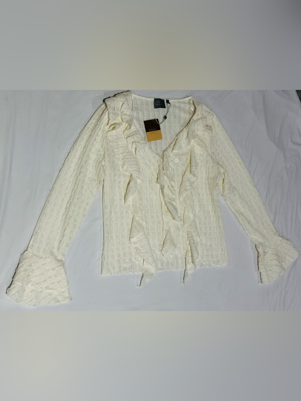 Dual Nature Women’s Ivory Ruffle-Trim Knit Top - Size L